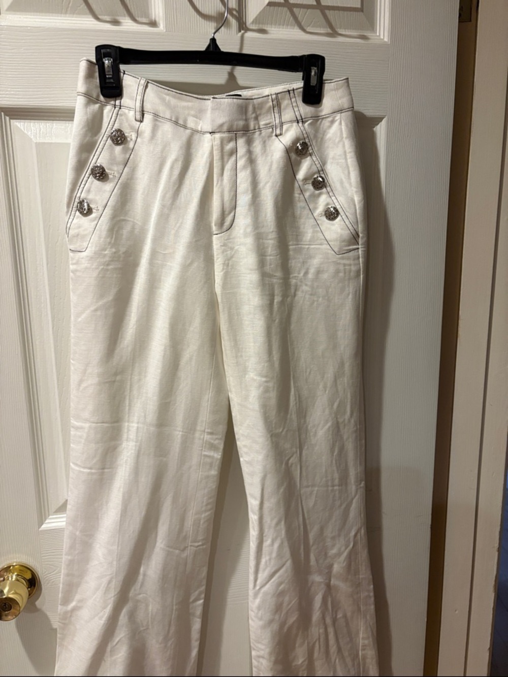Karl Lagerfeld White Wide Leg Pants with Decorative Buttons